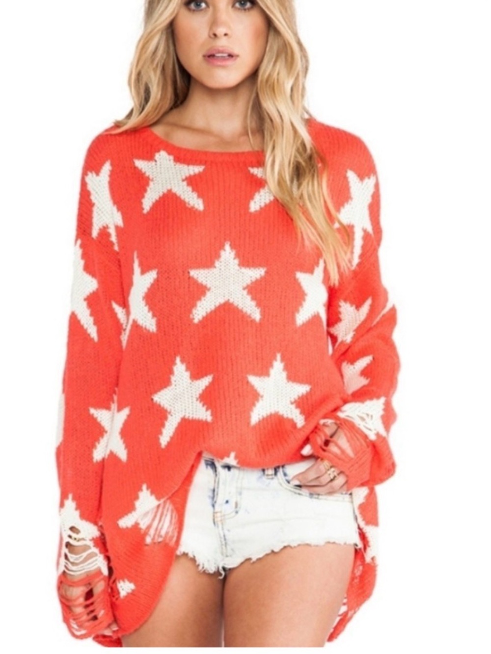 Wildfox Seeing Stars Lennon Coral Star Knit Sweater